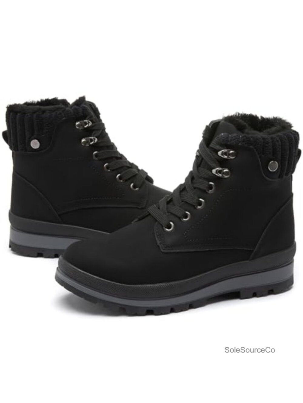 Women's Fuzzy Platform Combat Ankle Snow Boots Faux Leather Faux Fur Lined